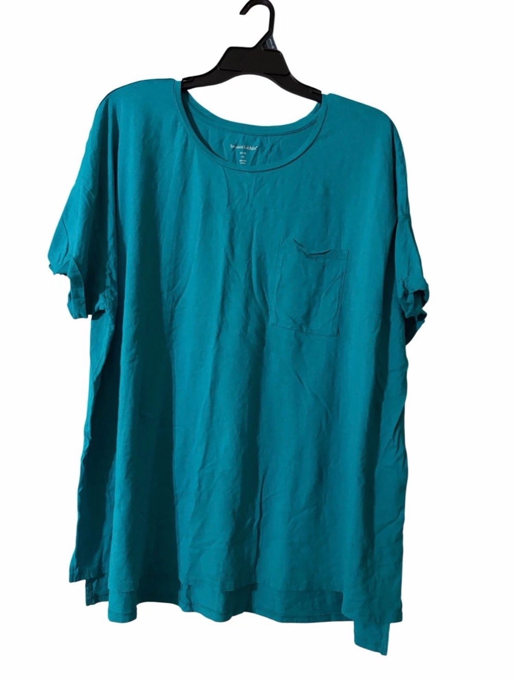 Woman Within 4X (34/36) Teal Pocket T Shirt Short Sleeve Relaxed Boxy Fit